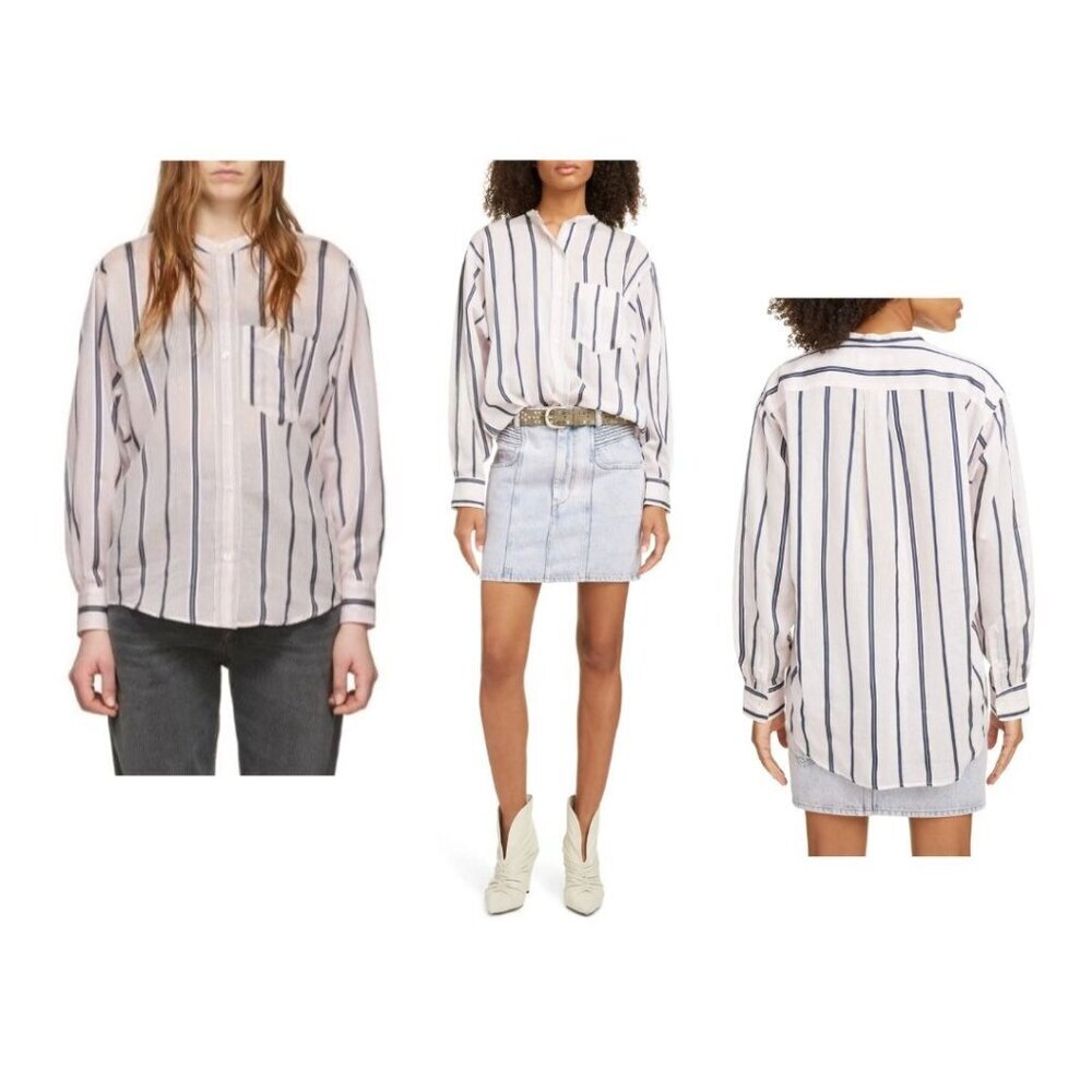 Isabel Marant Etoile Pink Satchell Stripe Shirt, Size US2, FR34, New with tag,